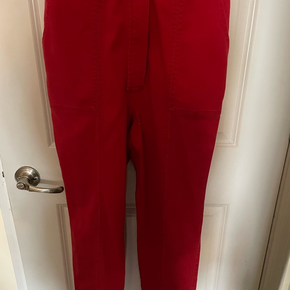 Red Short Sleeve Denim Jumpsuit Boiler Suit - Picture 4 of 11